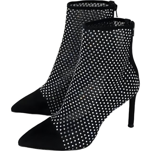 AQUA Lyssa Rhinestone Ankle Booties Black Sparkle Pointed Toe Zip Heels US 6.5M - Picture 2 of 6